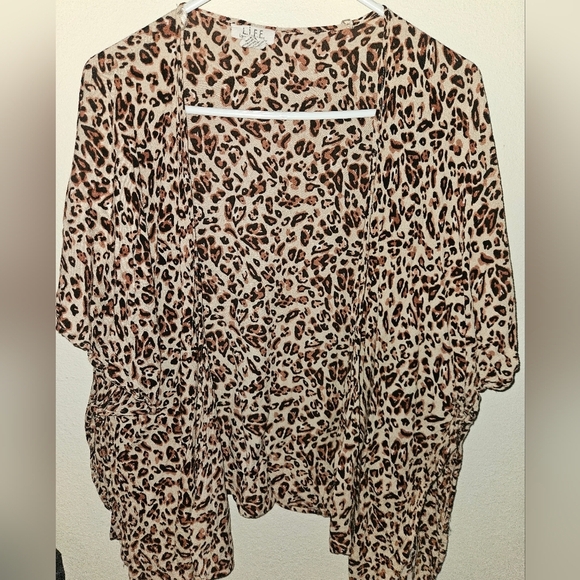 Life Tops - L.I.F.E. Love Is For Eternity Womans Sheer Cheetah Print Short Sleeve Size Xl